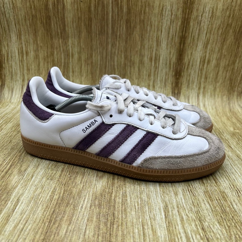 Adidas Samba OG Sneakers Women's Size 9 White Aurora Plum Gum Suede Shoes JS1392
